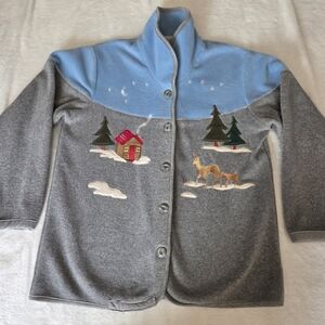 Vintage 90s Norther Reflections  Winter Cabin Fleece Sweater Button Sz. Small...
